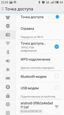 Come distribuire Internet dal telefono ad Android: troverà il documento sotto-menu come "legare" o "Access Point"