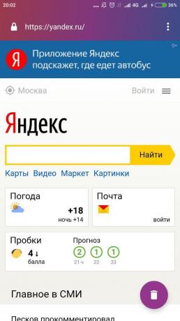 Firefox Focus: ricerca su "Yandex"