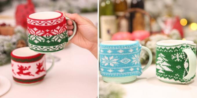 Prodotti con aliexpress, che vi aiuterà a creare uno stato d'animo di Natale: Maglione Warmer per tazze