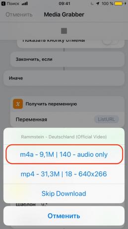 Come scaricare musica da YouTube utilizzando l'applicazione iOS: Inserire il formato m4a