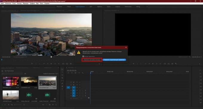 Adobe Premiere Pro: fai clic su Modifica impostazioni sequenza