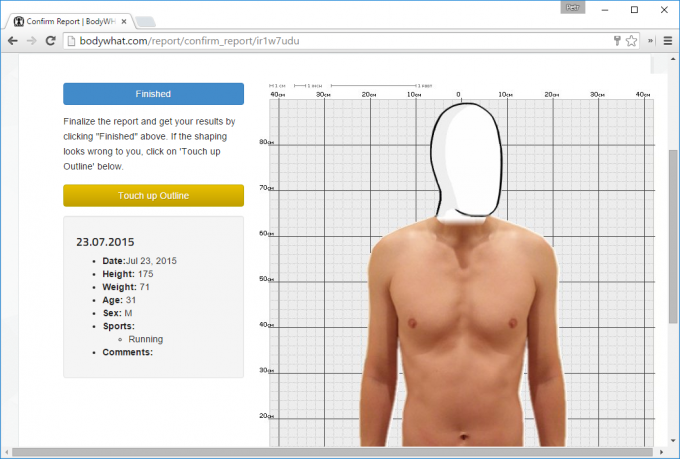 Il modello del corpo virtuale su BodyWHAT