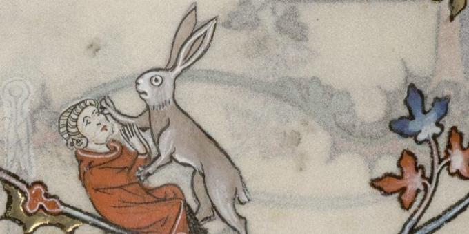 Figli del Medioevo: una lepre attacca un uomo, Breviario di Renaud de Bara