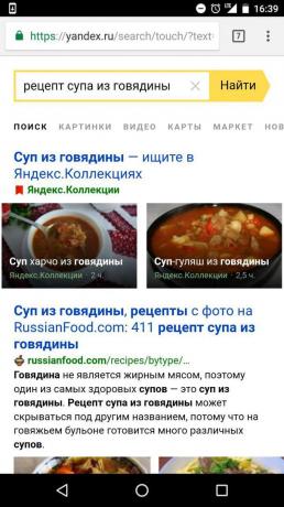 "Yandex": ricerca di ricette di ingredienti