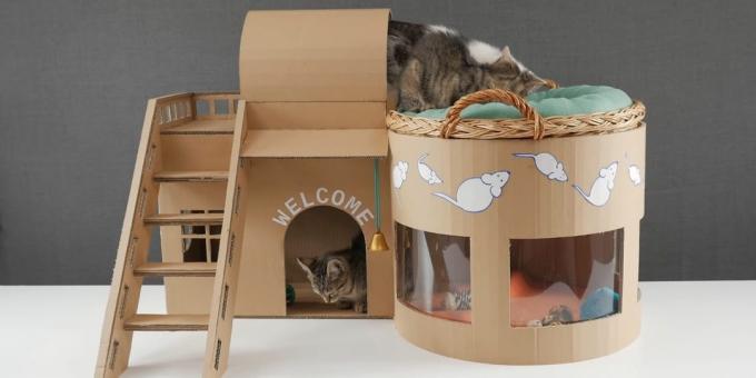 Come fare una casa a due piani per il gatto fuori della scatola con le loro mani