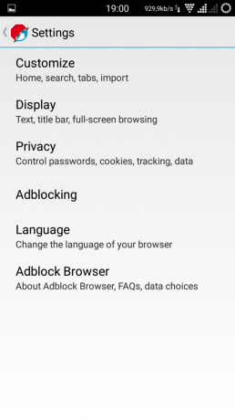 Impostazioni del browser AdBlock