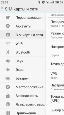 Come distribuire Internet con di Android-smartphone: aprire la «carta SIM e la sezione di rete"