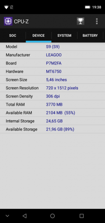 Panoramica Leagoo S9: CPU-Z