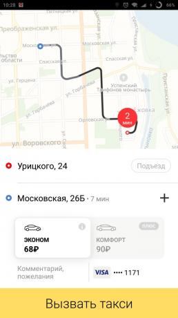 Yandex. Mappe: Taxi