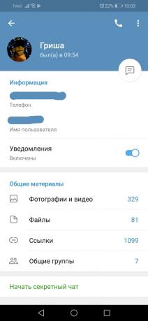 Modifiche Telegramma 5.0 per Android: Profilo Utente