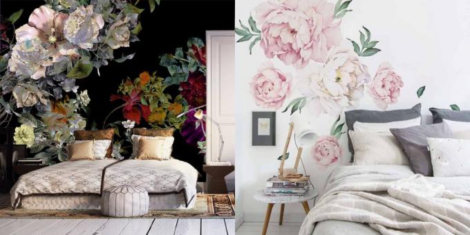 Wallpaper per la camera da letto: grandi fiori 