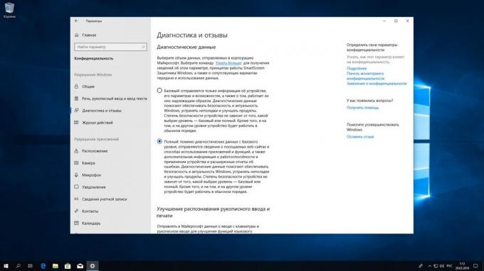 Windows 10 Redstone 4: dati diagnostici